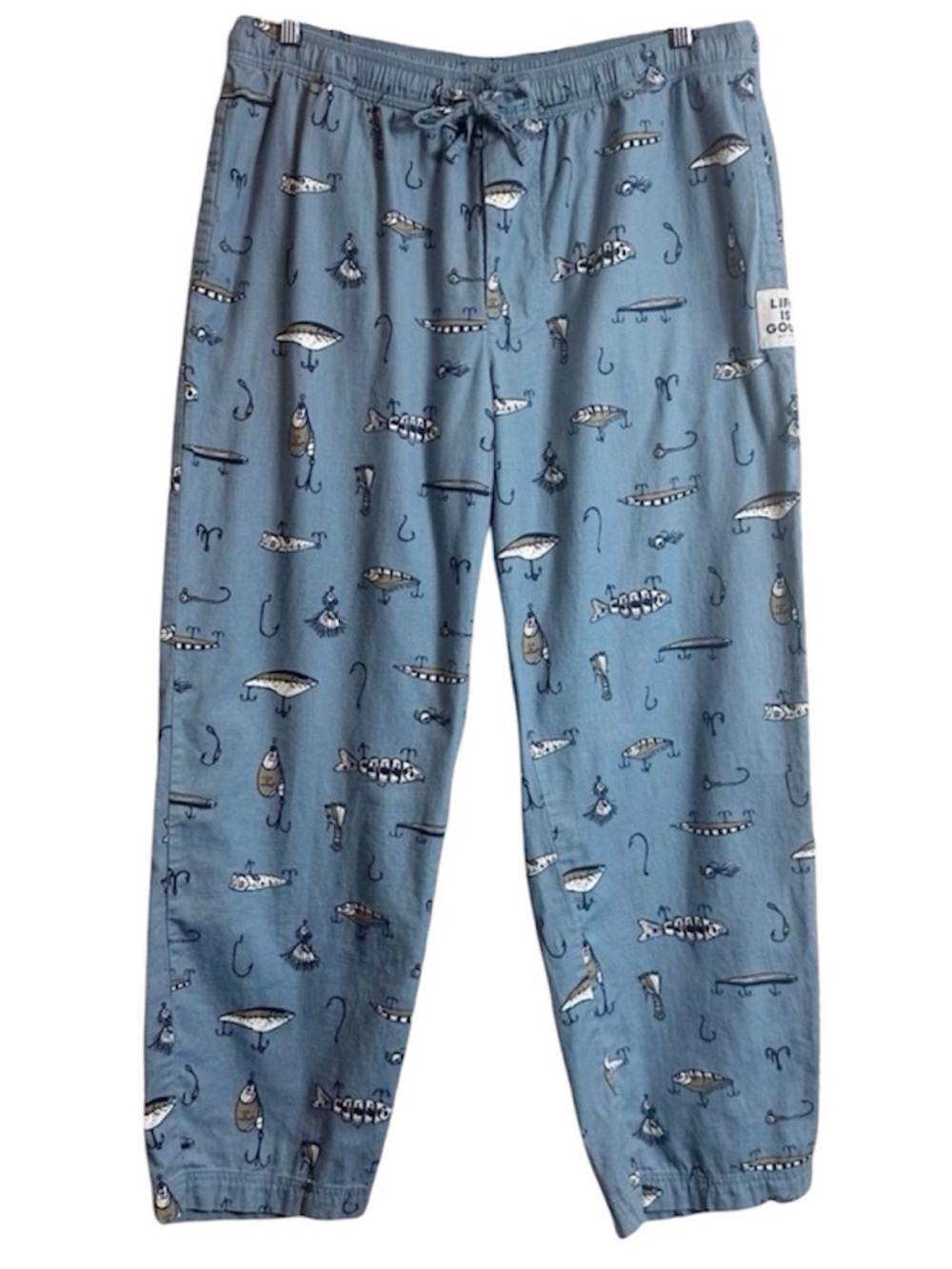 Life Is Good Smokey Blue Cotton Fishing Lure Classic Sleep Pants Drawstring
